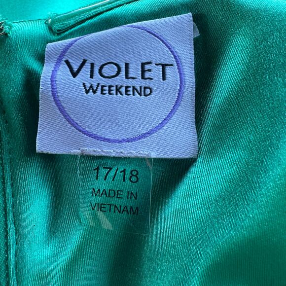 NWT Violet Weekend One Shoulder Satin Cascading Ruffle Gown Jade Size 17/18 - Picture 14 of 15